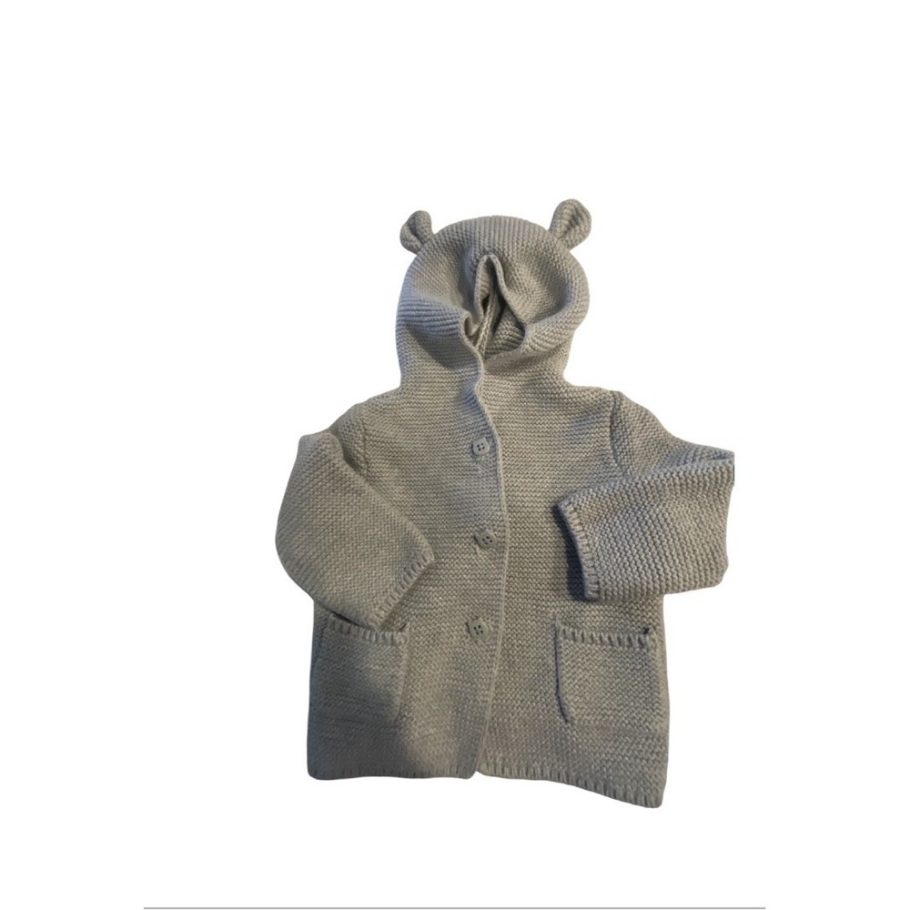 Baby Gap Grey Button Up Bear Hood Cardigan Knit Sweater size 3-6M - Picture 6 of 6